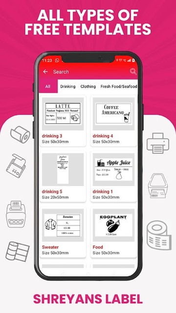Shreyans Label Editor app showing label templates