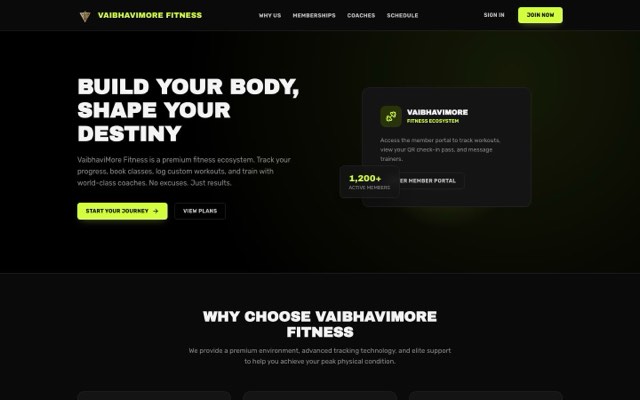 Fitness platform public website hero