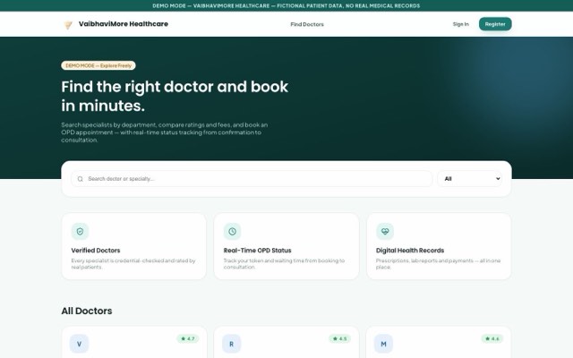 Healthcare platform patient site for finding and booking doctors